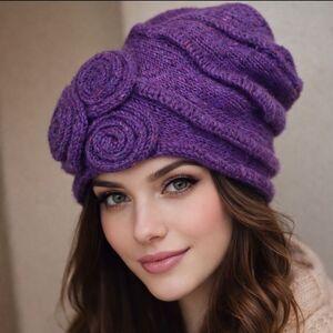 Purple Knit Elongated Stocking Cap